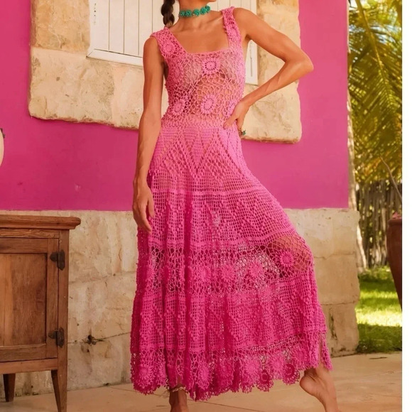 Alix Blue Crotchet Scoop Neck Maxi Dress - Picture 10 of 11